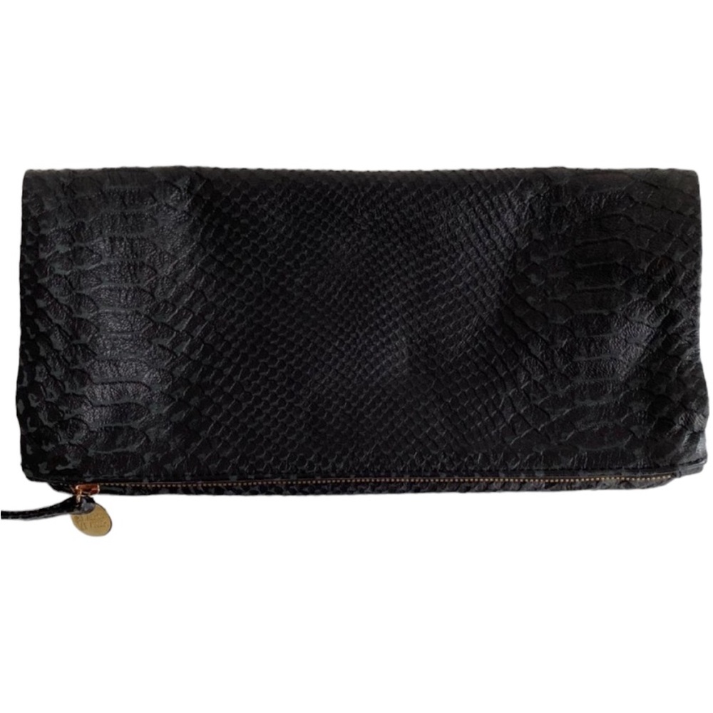 Clare Vivier snakeskin black fold over clutch.